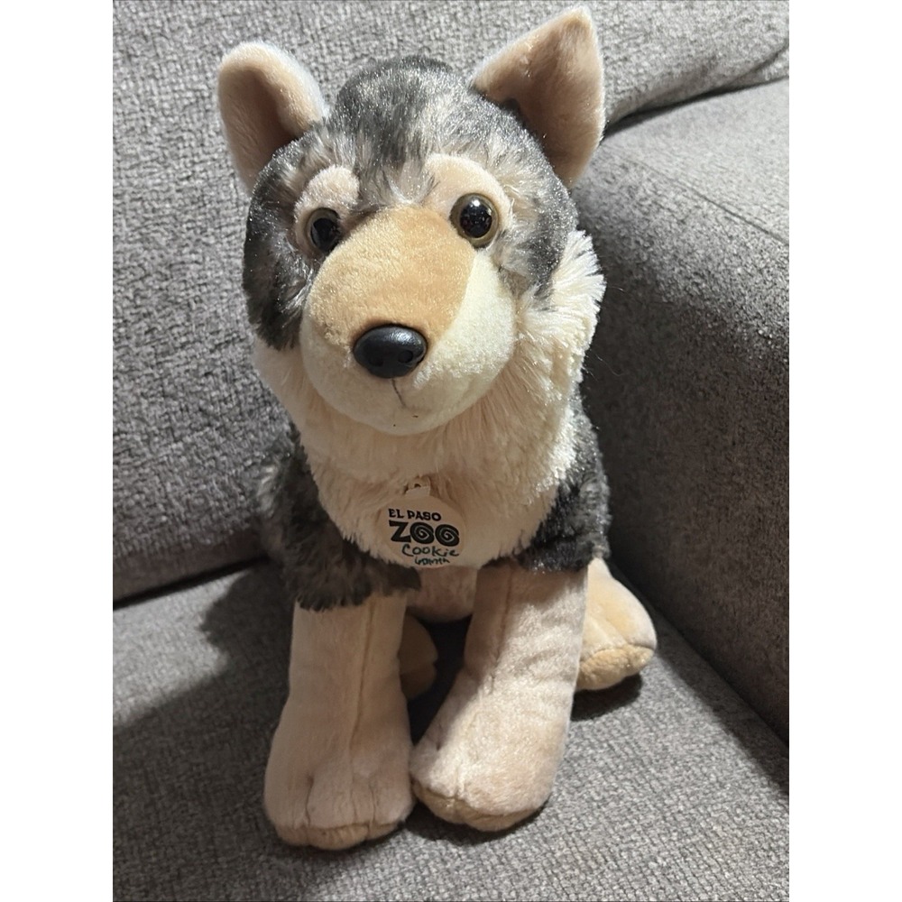 Wild Republic Sitting Grey Brown Timber Wolf Plush 12" Realistic Plush Stuffed